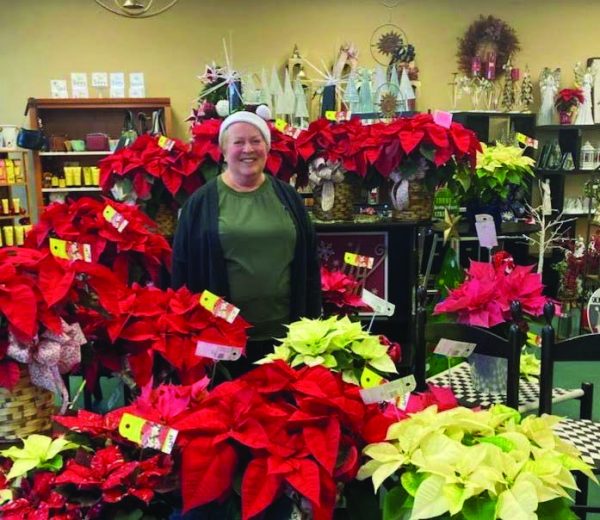 Pretty poinsettias. Janet Gruber, owner of Brown Floral, poses next to her poinsettias on December 8. She set them out after Thanksgiving to grab people’s attention. “Poinsettias are a tradition of holiday decorating,” Gruber said. 